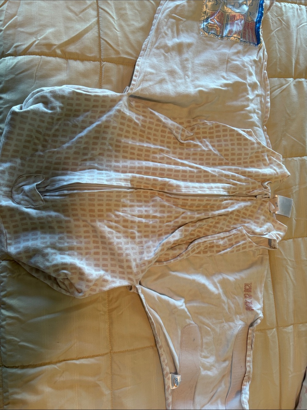 Halo SleepSack Swaddle in Beige with Light Pink Grid - Picture 4 of 4